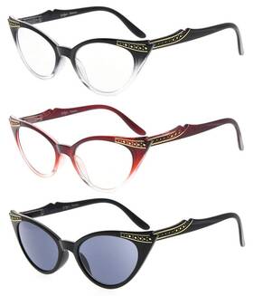 Eyekepper 941563227821 Spring Hinge Striped Reading Glasses 3 Pairs Men Includes Sunshine Readers