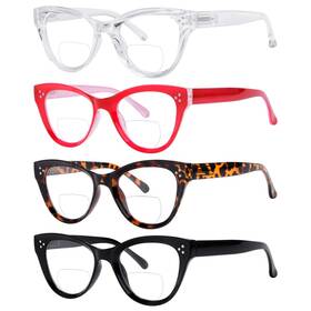 Br9108-4c00-250-h2 Eyekepper 4-packing Oversize Cat-eye Bifocal Reading Glasses Women Clear Lens 2.50