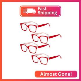 R9106-4pcs-red-75 Eyekepper 4 Pack Ladies Reading Glasses - Oversized Square Design Readers For Wo