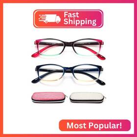 001-pb-2.0 Eyeurl Reading Glasses For Women 2 Pack Blue Light Blocking Readers Lightweight