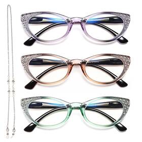 Eyeurl 765074366352 Cat Eye Reading Glasses For Women - Blue Light Blocking 3 Pack Ladies Fashion