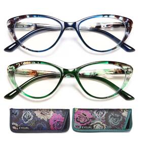 B09m8cr551 Eyeurl Cat Eye Reading Glasses Women 2 Pack Blue Light Blocking Readers 2.25x