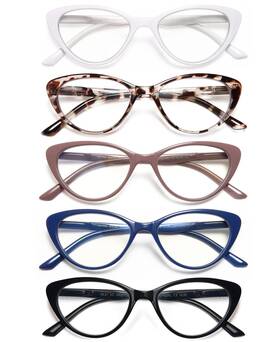 B0btlnnb84 Eyeurl 5-pack Cat Eye Reading Glasses For Women And Men - Anti-blue Light