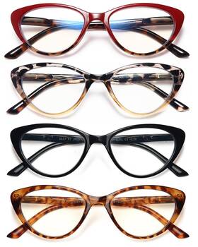B0d3zxrrb3 Eyeurl 4-pk Women Cat Eye Reading Glasses Blue Light Blocking Computer 3.25x