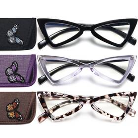 Rd019-c02-0 Eyeurl 3-pack Cat Eye Reading Glasses For Women Oversize Blue Light Blocking Compute