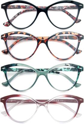 Eyewear 313026929911 Women Reading Glasses 4-pack Cateye Readers Small Face Comfort Spring Hi