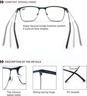 Eyewear 313033775723 Reading Glasses For Men Women Blue Light Blocking Square Metal Readers Lightw