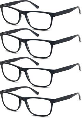 Eyewear 313106554514 Reading Glasses 1.50 Oversized Large Square Men Readers Black Frame 4 Pack Comfy