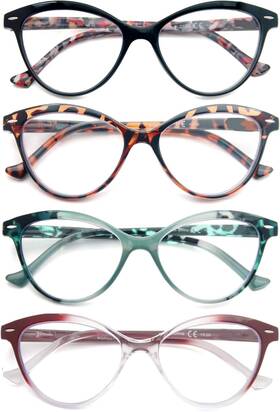 Eyewear 445016772733 Women Reading Glasses 4-pack Cateye Readers Small Face Comfort Spring