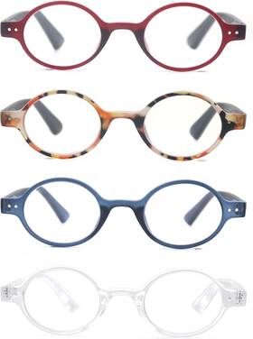 Eyewear 726084464513 Reading Glasses Women Men Cute Round Readers 1.25 Stylish Funky Lightweight Uni