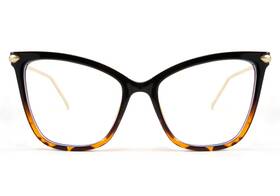 B2589-006-f Feisedy Oversized Cat Eye Glasses Frame Blue Light 50mm 006 Black Leopard