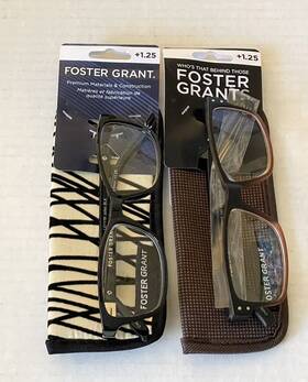 1016958 Foster Grant Lot Of 2 Reading Glasses With Cases 1.25 Black And Brown Nwt