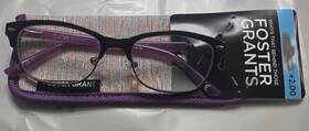 1017665 Foster Grant Womens 2.00 Cleo Purple Reading Glasses With Case Brand New