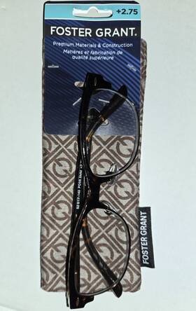1019098-2.75 Foster Grant 2.75 Readers Reading Glasses Cleo Tortoise Semi Rimless New W Case