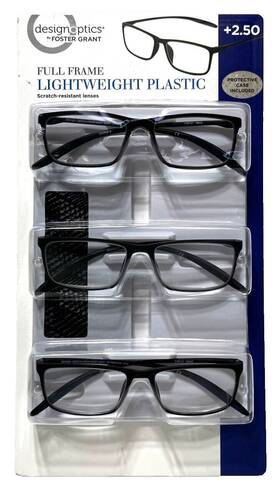 1504937 Foster Grant C Classic Flexible Reading Glasses 2.50 Strength Pack Of 3