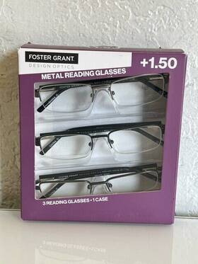 1618386 Foster Grant 3 Pack Metal Semirim Reading Glasses 1.50 Uva-uvb Lens Protection