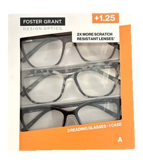 1908257 Foster Grant Design Optics By Fashion Cateye 811 Reading Glasses 3 Pk 1.25