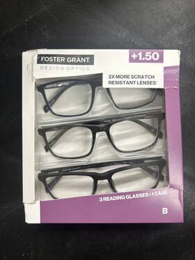 1908271 Foster Grant 815 Classic Plastic Square Reading Glasses 3 Pack 1.50