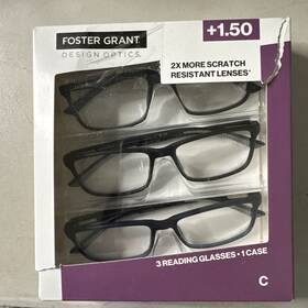 1908285 Foster Grant Design Optics #666 Classic Rectangle Reading Glasses 3-pack 1.50
