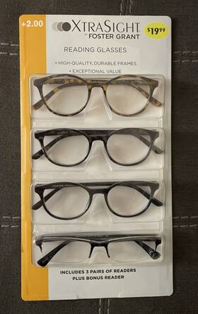 Foster Grant 193033145524 4 Pack Xtra Sight Reading Glasses 2.00