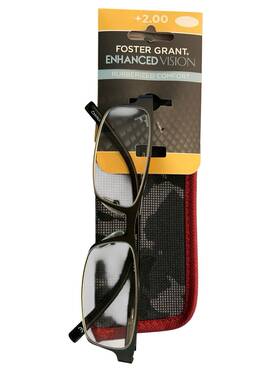 Foster Grant 193033206089 Enhanced Vision Reading Glasses 2.00 Metal Frames W Case
