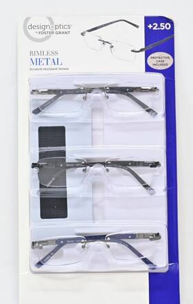 Foster Grant 193033211915 Design Optics By Rimless Metal Reading Glasses 2.50 3 Count