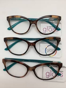 Foster Grant 193033277379 Inch 3 Pair Gloss Tessa Tel Teal Blue 1.00 Reading Glasses