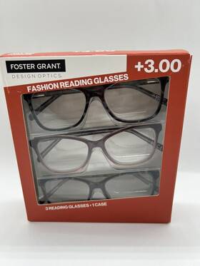 Foster Grant 193033315897 Design Optics Kiersey Plastic Square Reading Glasses 3-pack 3.00