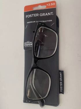 Foster Grant 193033393185 Tristan Black Men Readers Square Reading Glasses Case 2.50 Nwt
