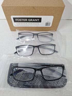 Foster Grant 193033393284 Classic 1.25 Reading Glasses 3 Pack With One Case New