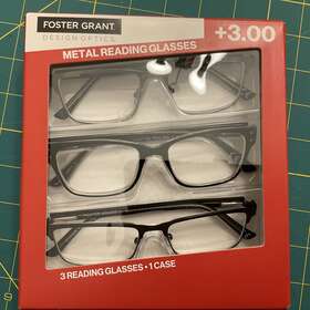 Foster Grant 193033393413 Design Optics Full Metal Rectangle Reading Glasses 3 Pack 3.00
