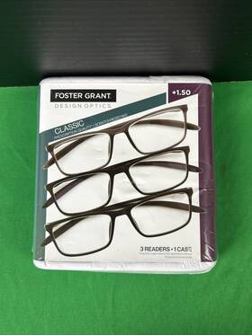 Foster Grant 193033458204 Design Optics 3 Pk Square Plastic Reading Glasses 1.50