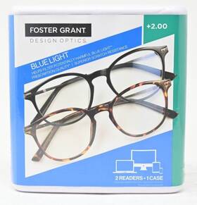 Foster Grant 193033458747 Design Optics Bluelight Uv Reader Glasses 2 Pack And Case 2.00