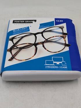 Foster Grant 193033458754 Design Optics By Mckay Blue Light 2.50 Reading Glasses 2 Pack