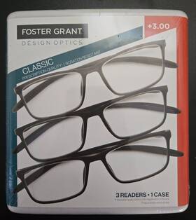 3-readers Foster Grant 193033459232 Design Optics Reading Glasses Classic In Case 3.00 Black