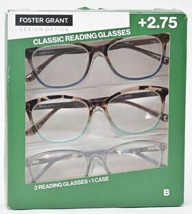 Foster Grant 193033460580 Cole Full Rim Rectangular Reading Glasses 3 Pack 2.75