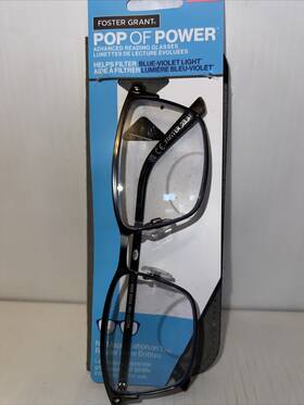 Foster Grant 193033520185 Pop Of Power Blue Light Reading Glasses Metal Black 2.50