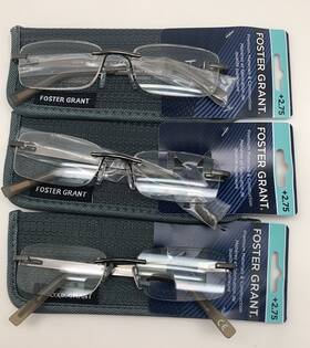 Foster Grant 193033548196 Inch 3 Pair R64 Blake 2.75 Mens Reading Glasses Rimless Readers