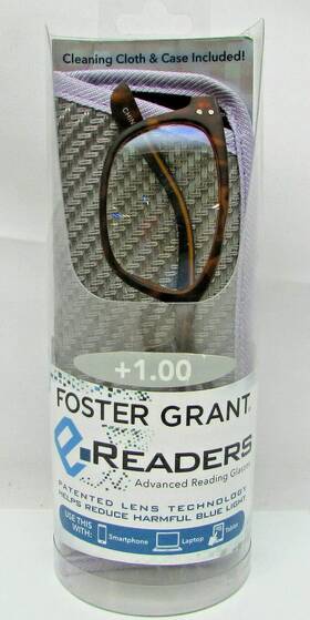 Foster Grant 193033554784 Womens Sheila Tor E.readers Blue Light 1.25 Reading Glasses 9z