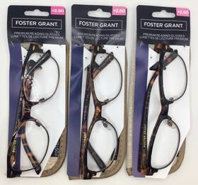 Foster Grant 193033555323 Cleo Womens Oval Reading Glasses Brown Tortoise Pack Of 3