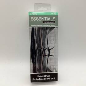 Foster Grant 193033558744 Mens Pete 3 Rectangular Reading Glasses 1.50 Black Frame Pack