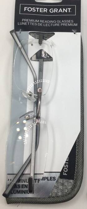 Foster Grant 193033559130 Aluminum 12 Gray Lightweight Rimless Reading Glasses 1.75