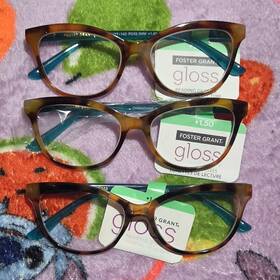Foster Grant 193033571354 3 Pairs Gloss Tessa Cat Eye Teal 1.50 Fashion Reading Glasses