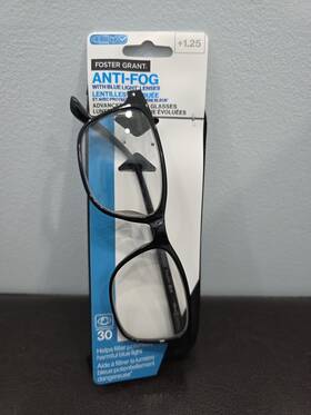 Foster Grant 193033582800 Payton Anti-fog Blue Light Lenses Black Reading Glasses 1.25 New