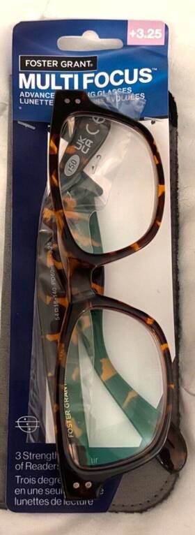 Foster Grant 193033654675 Multi Focus Advanced Reading Glasses 3.25 Tortoise Pattern With Case
