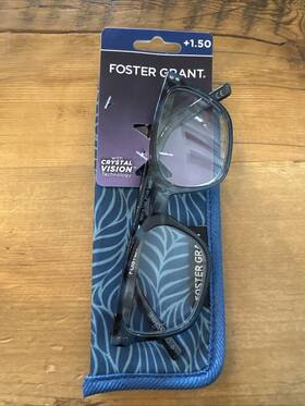 Foster Grant 193033666630 Crystal Vision Blu Reading Glasses Clear Blue With Case 1.50
