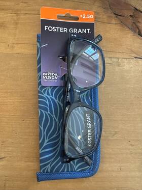 Foster Grant 193033666661 Crystal Vision Blu Reading Glasses Clear Blue With Case 2.50