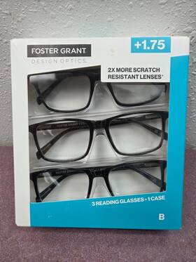 Foster Grant 193033762431 Cole Rectangular Reading Glasses 3-pack B 1.75 Design Optics New