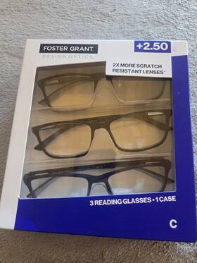 Foster Grant 193033762592 Reading Glasses 2.50 2x Scratch Resistant 3 Pair Case New