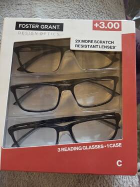 Foster Grant 198466765615 New Scratch Resistant Readers 3.00 C 3pc With Case Glasses Black Nib